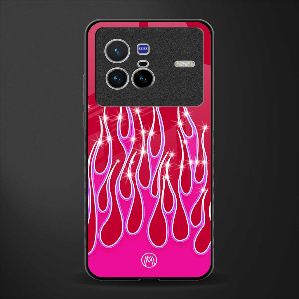y2k magenta glittery flames glass case for vivo x80 image