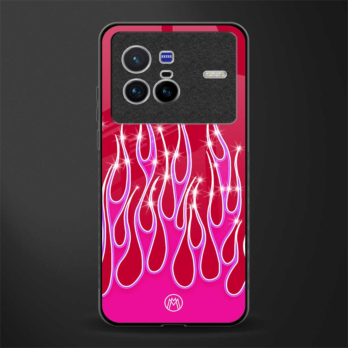 y2k magenta glittery flames glass case for vivo x80 image