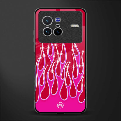 y2k magenta glittery flames glass case for vivo x80 image