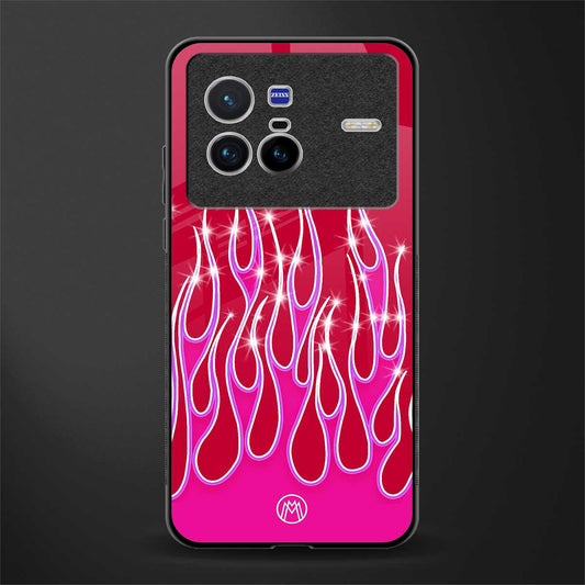 y2k magenta glittery flames glass case for vivo x80 image