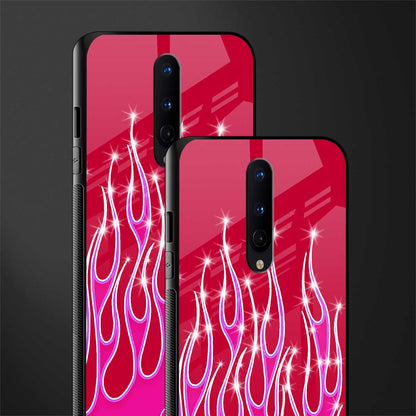 y2k magenta glittery flames glass case for oneplus 8 image-2