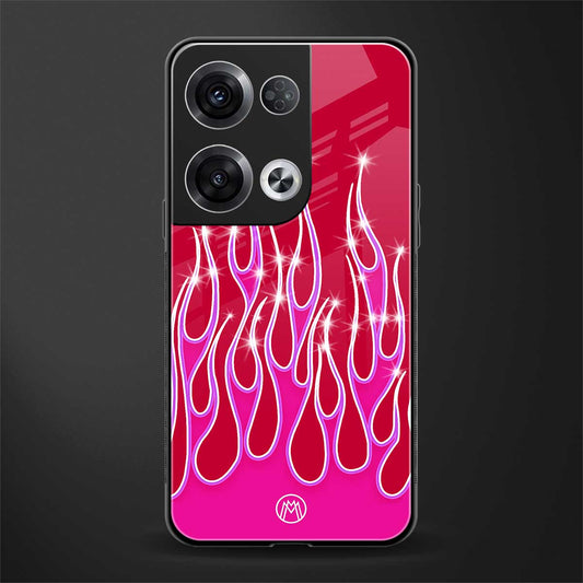 y2k magenta glittery flames back phone cover | glass case for oppo reno 8