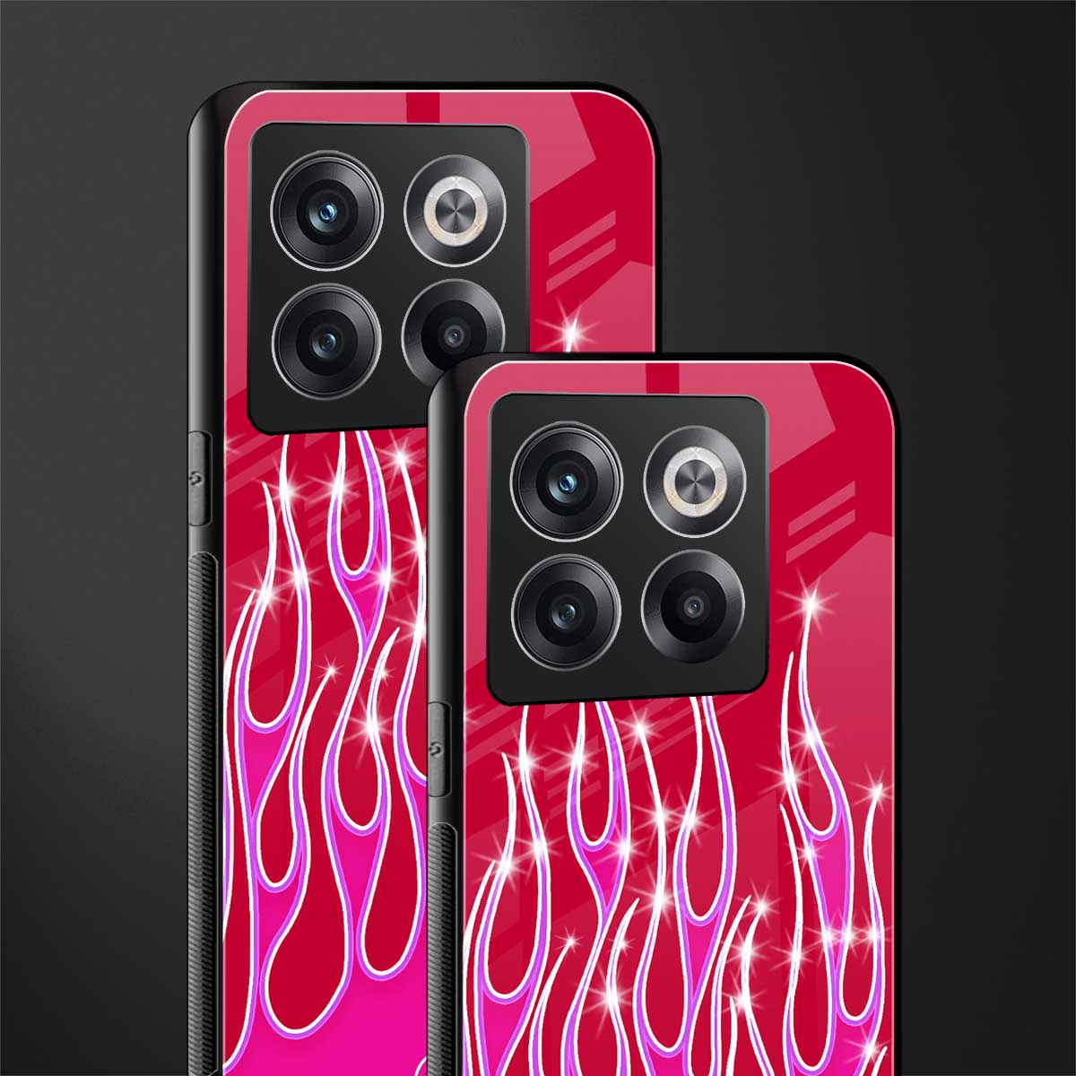 y2k magenta glittery flames back phone cover | glass case for oneplus 10t