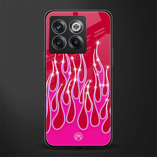 y2k magenta glittery flames back phone cover | glass case for oneplus 10t