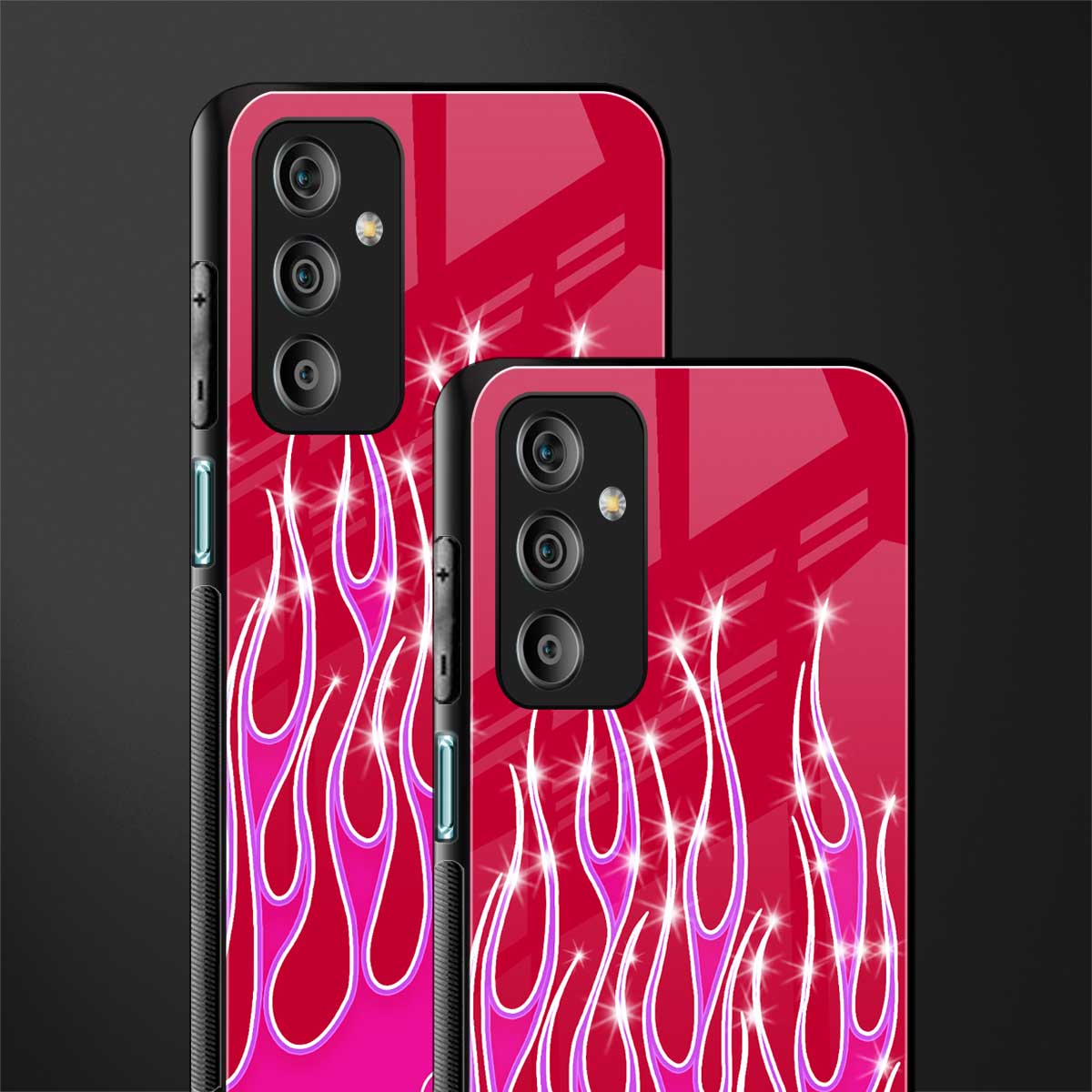 y2k magenta glittery flames back phone cover | glass case for samsung galaxy f23 5g