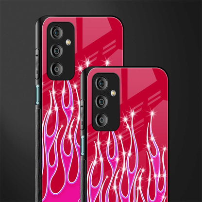 y2k magenta glittery flames back phone cover | glass case for samsung galaxy f23 5g