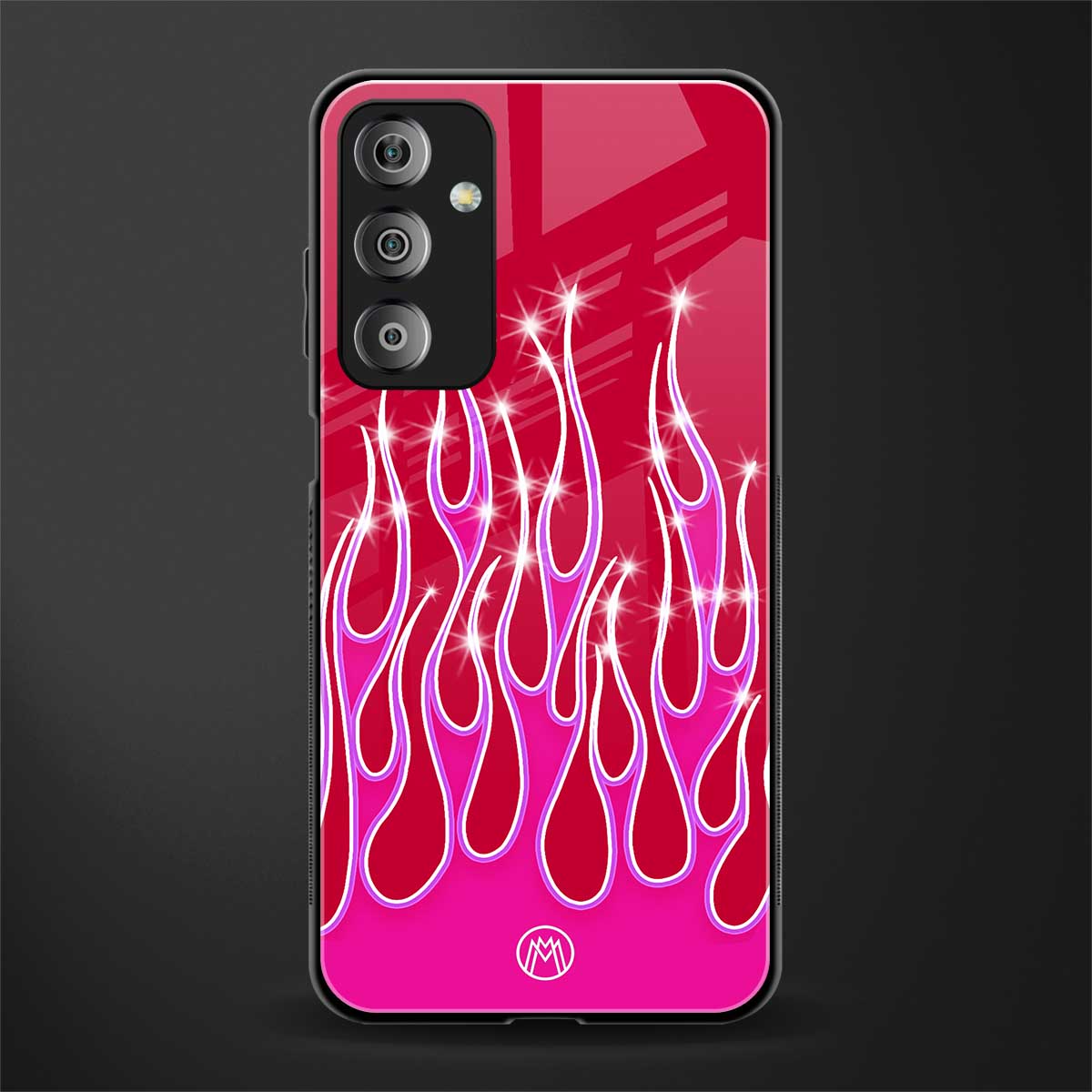 y2k magenta glittery flames back phone cover | glass case for samsung galaxy f23 5g