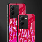 y2k magenta glittery flames back phone cover | glass case for vivo v25 pro 5g
