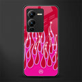 y2k magenta glittery flames back phone cover | glass case for vivo v25 pro 5g