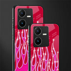y2k magenta glittery flames back phone cover | glass case for vivo y22