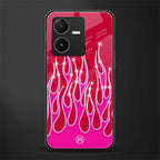 y2k magenta glittery flames back phone cover | glass case for vivo y22
