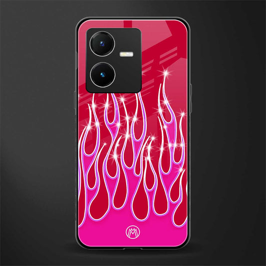 y2k magenta glittery flames back phone cover | glass case for vivo y22