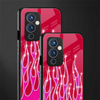 y2k magenta glittery flames back phone cover | glass case for oneplus 9