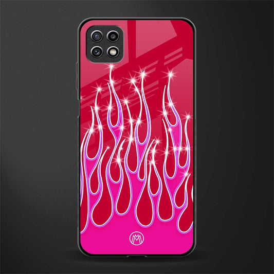 y2k magenta glittery flames back phone cover | glass case for samsung galaxy f42