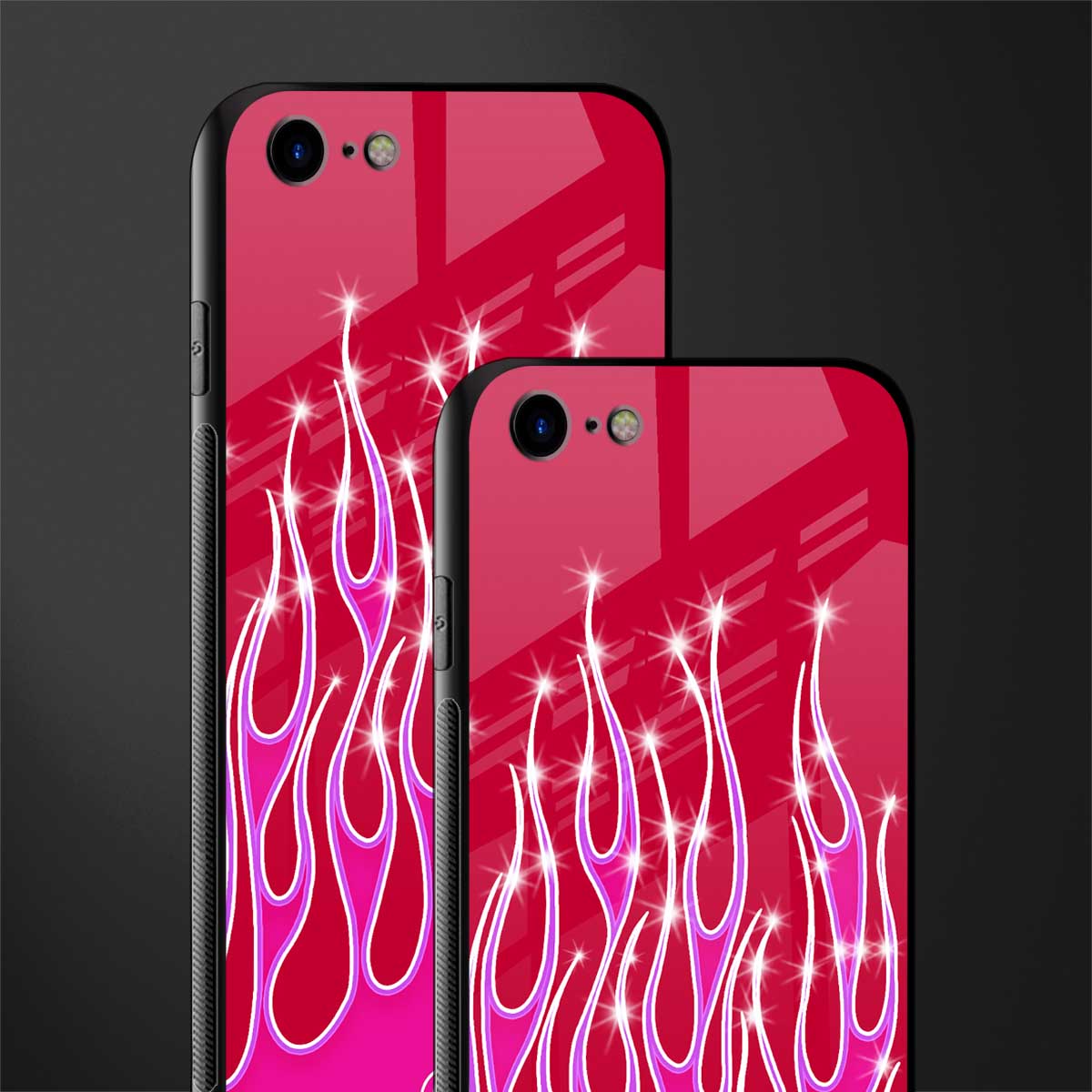 y2k magenta glittery flames glass case for iphone 7 image-2