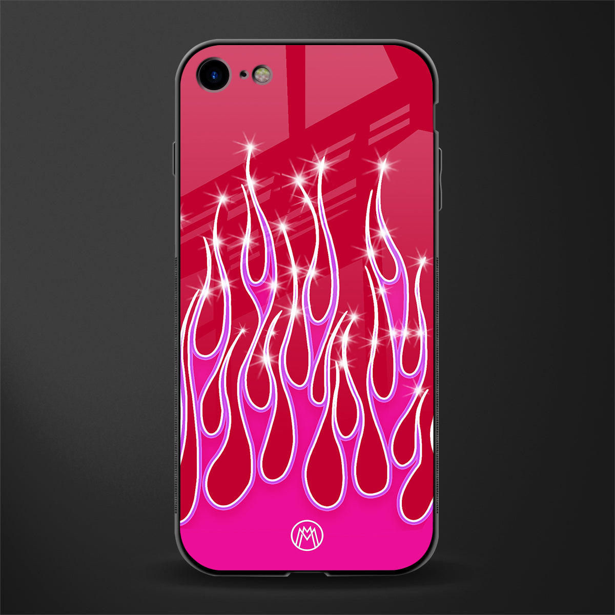 y2k magenta glittery flames glass case for iphone 7 image