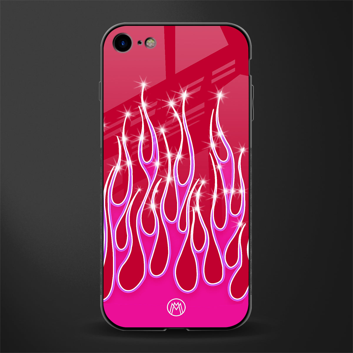 y2k magenta glittery flames glass case for iphone 8 image