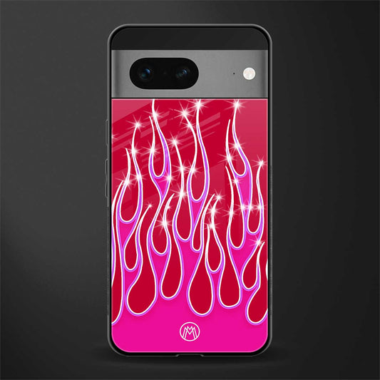 y2k magenta glittery flames back phone cover | glass case for google pixel 7
