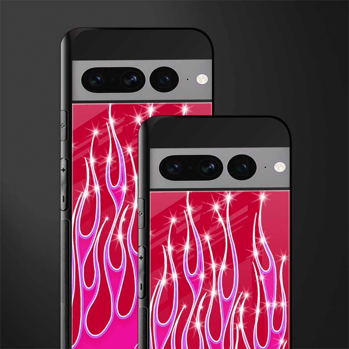 y2k magenta glittery flames back phone cover | glass case for google pixel 7 pro
