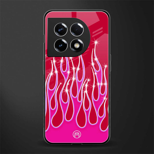 y2k magenta glittery flames back phone cover | glass case for oneplus 11