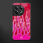 y2k magenta glittery flames back phone cover | glass case for oneplus 11r