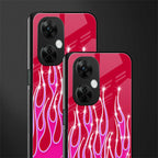 y2k magenta glittery flames back phone cover | glass case for oneplus nord ce 3 lite