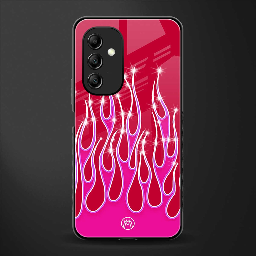 y2k magenta glittery flames back phone cover | glass case for samsung galaxy a14 5g