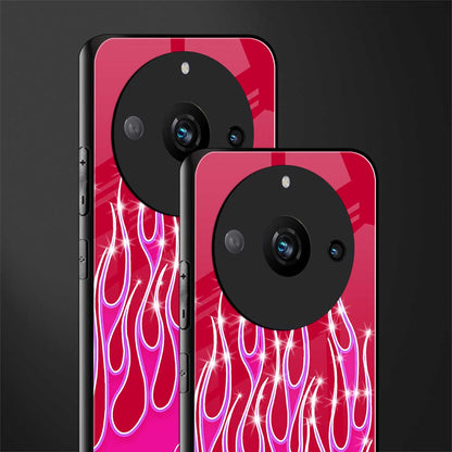 y2k magenta glittery flames back phone cover | glass case for realme 11 pro 5g