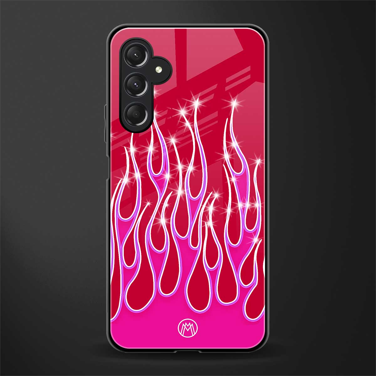 y2k magenta glittery flames back phone cover | glass case for samsun galaxy a24 4g