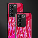 y2k magenta glittery flames back phone cover | glass case for vivo v27 pro 5g