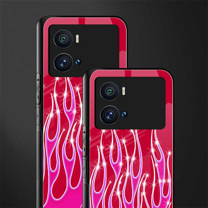 y2k magenta glittery flames back phone cover | glass case for iQOO 9 Pro