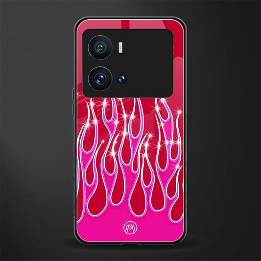y2k magenta glittery flames back phone cover | glass case for iQOO 9 Pro