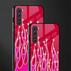 y2k magenta glittery flames glass case for oneplus nord ac2001 image-2