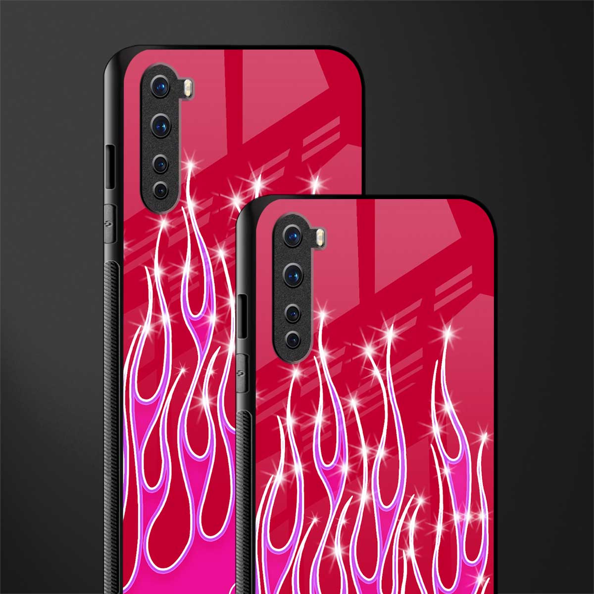 y2k magenta glittery flames glass case for oneplus nord ac2001 image-2