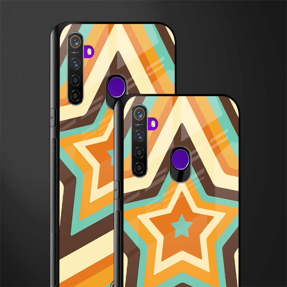 y2k orange brown stars glass case for realme 5s image-2