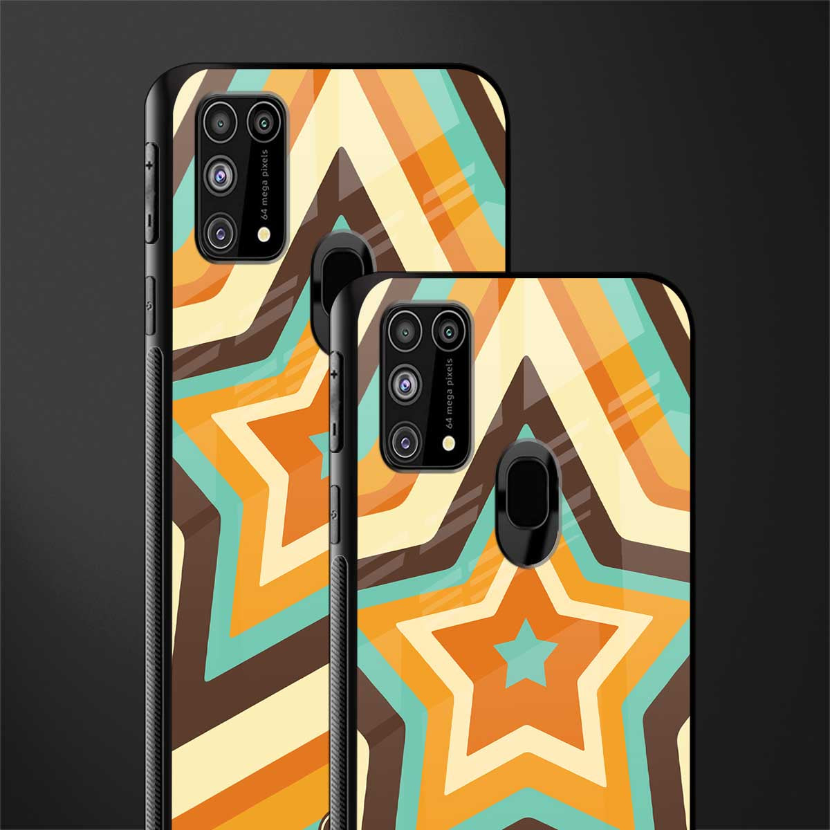 y2k orange brown stars glass case for samsung galaxy f41 image-2
