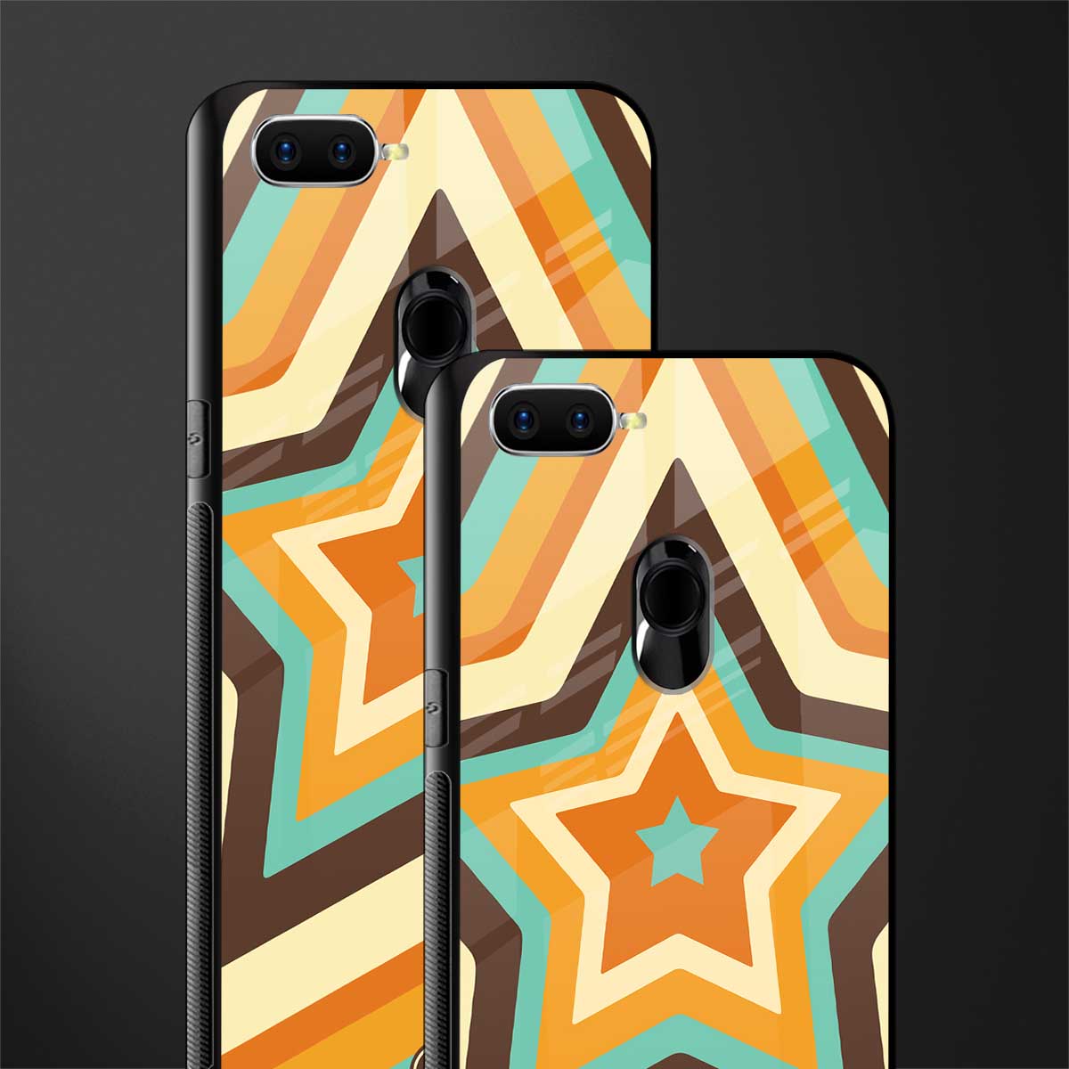 y2k orange brown stars glass case for oppo a12 image-2
