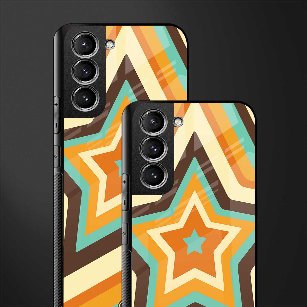y2k orange brown stars glass case for samsung galaxy s21 fe 5g image-2