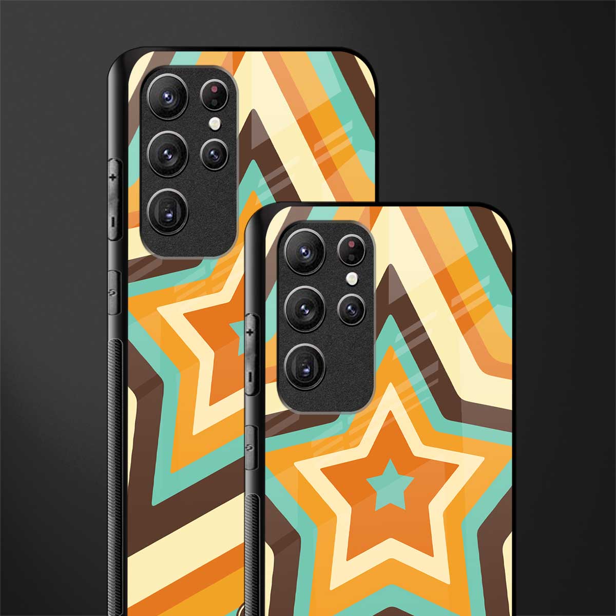 y2k orange brown stars glass case for samsung galaxy s21 ultra image-2