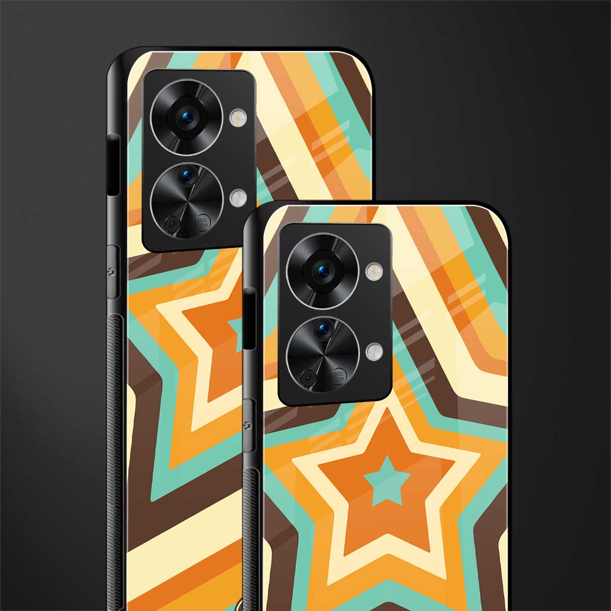 y2k orange brown stars glass case for phone case | glass case for oneplus nord 2t 5g