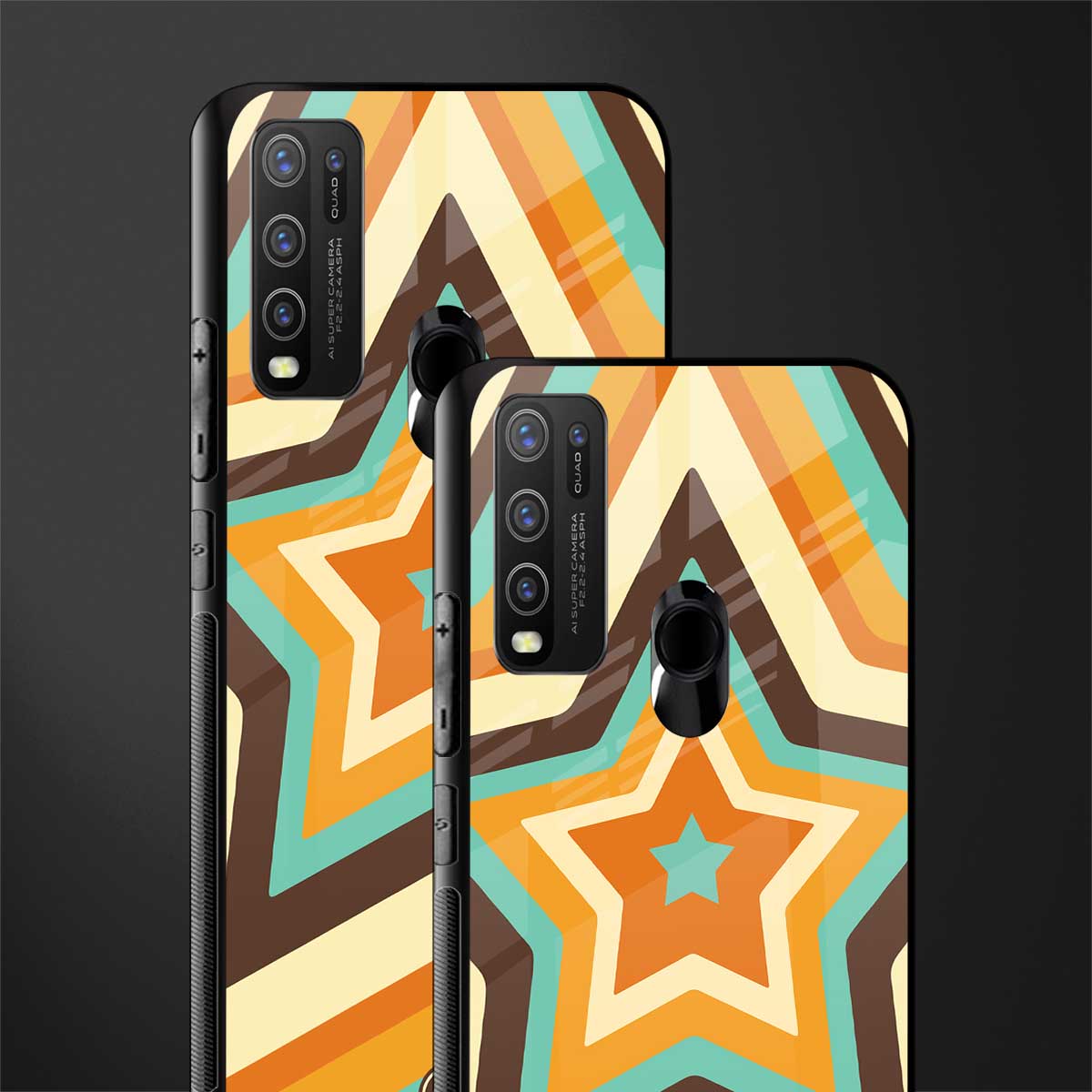 y2k orange brown stars glass case for vivo y50 image-2