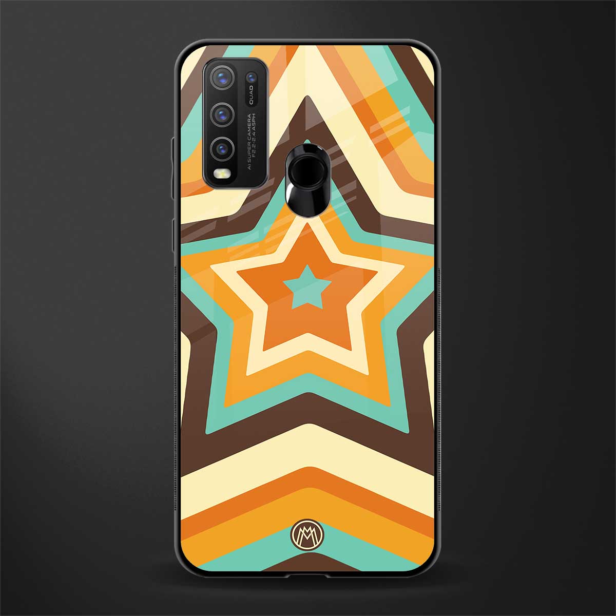 y2k orange brown stars glass case for vivo y50 image