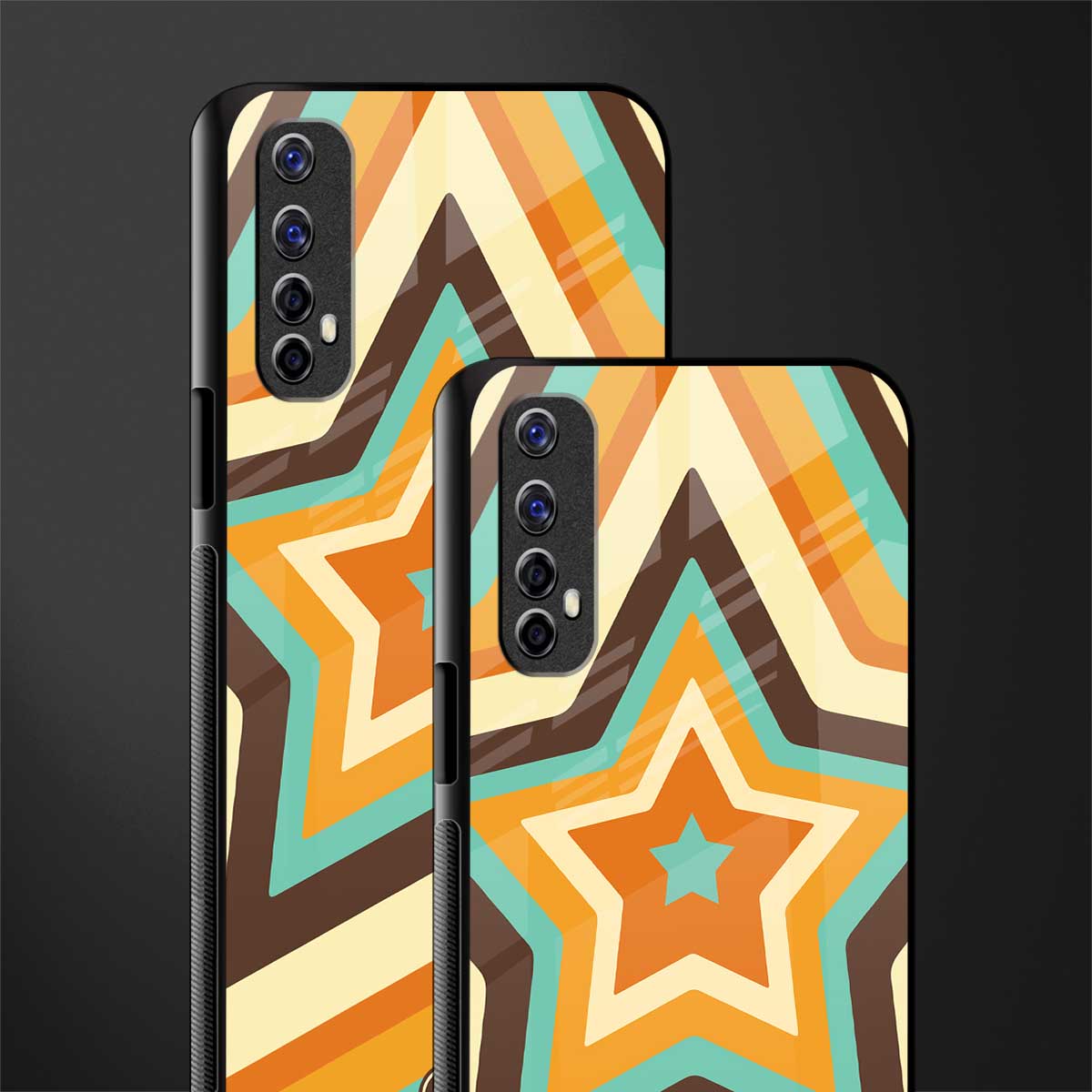 y2k orange brown stars glass case for realme 7 image-2