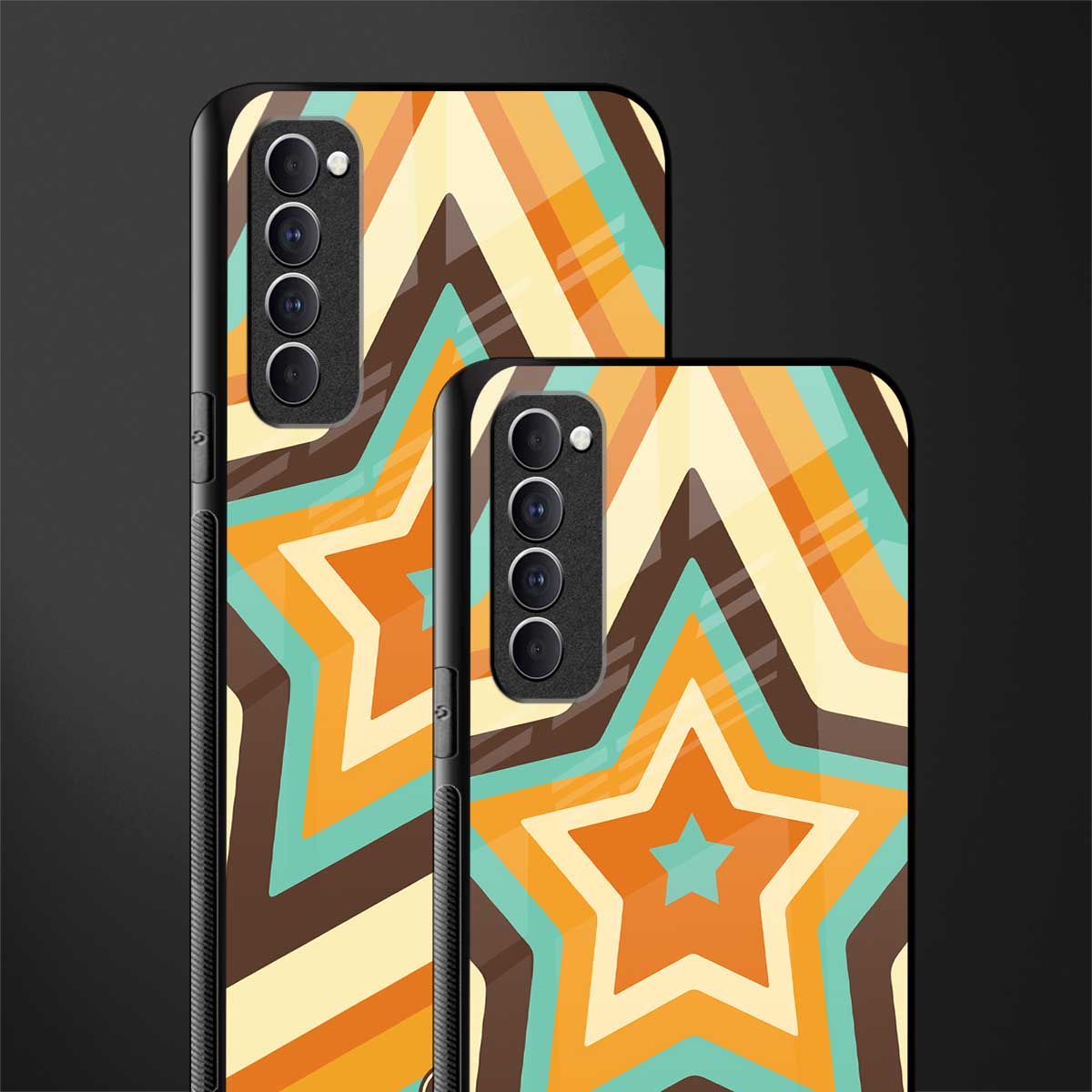 y2k orange brown stars glass case for oppo reno 4 pro image-2