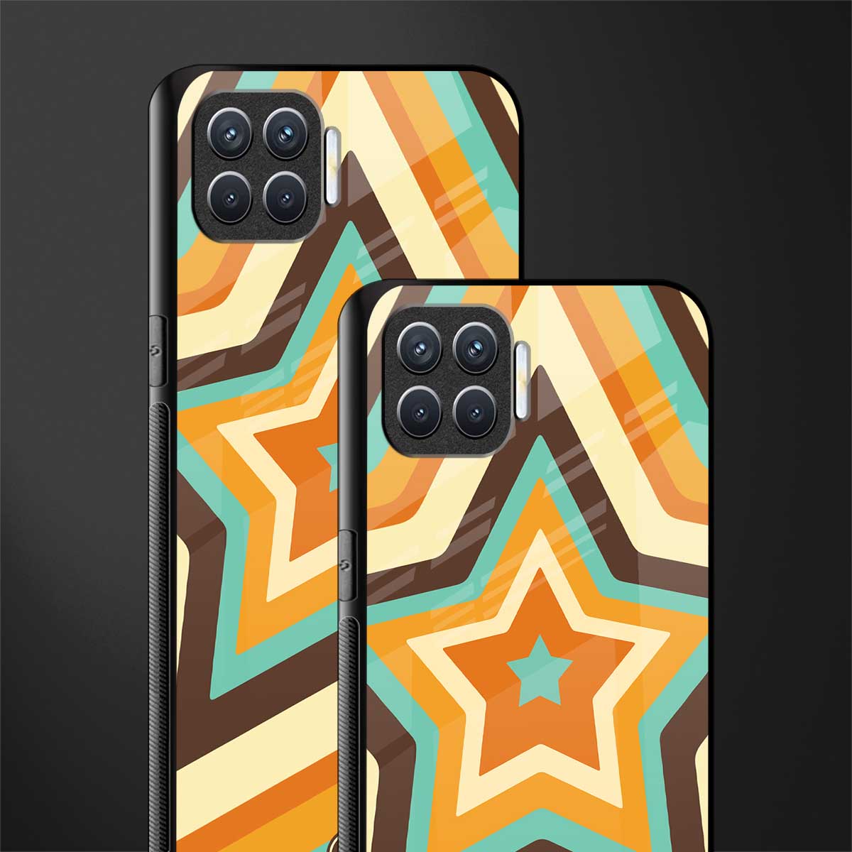 y2k orange brown stars glass case for oppo f17 image-2