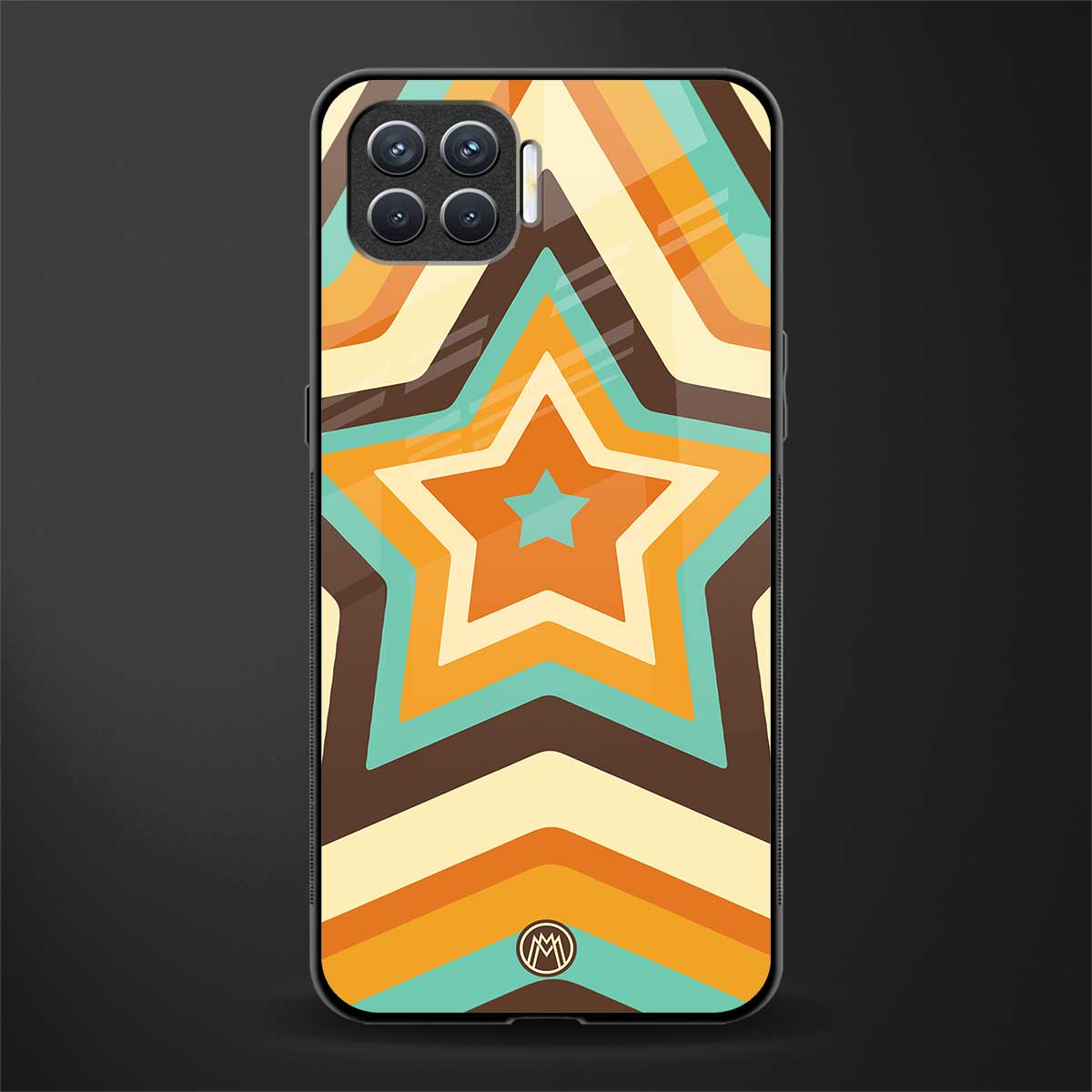 y2k orange brown stars glass case for oppo f17 pro image