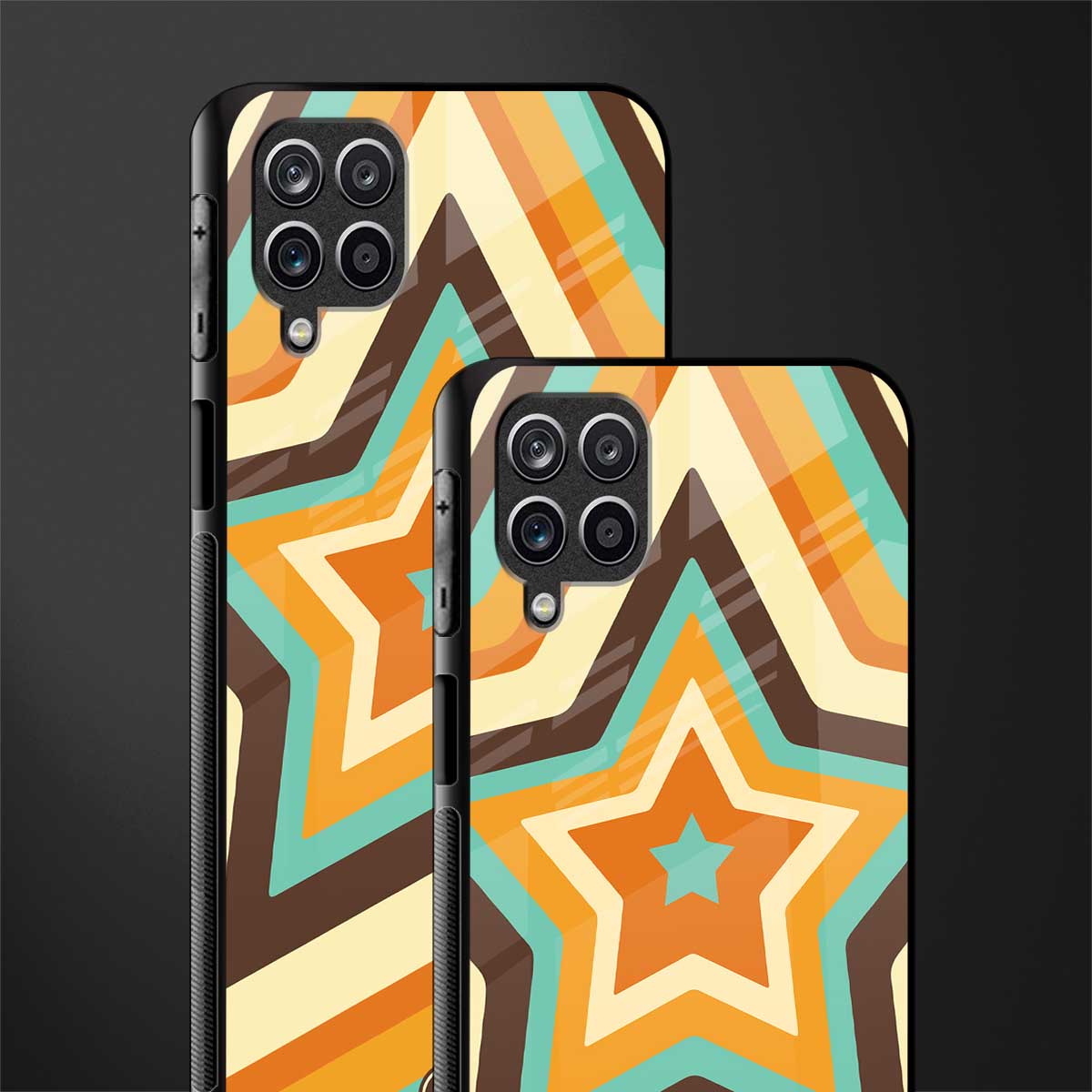 y2k orange brown stars glass case for samsung galaxy f12 image-2
