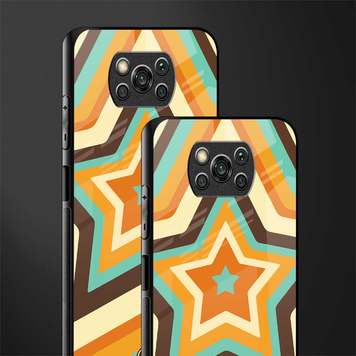 y2k orange brown stars glass case for poco x3 image-2