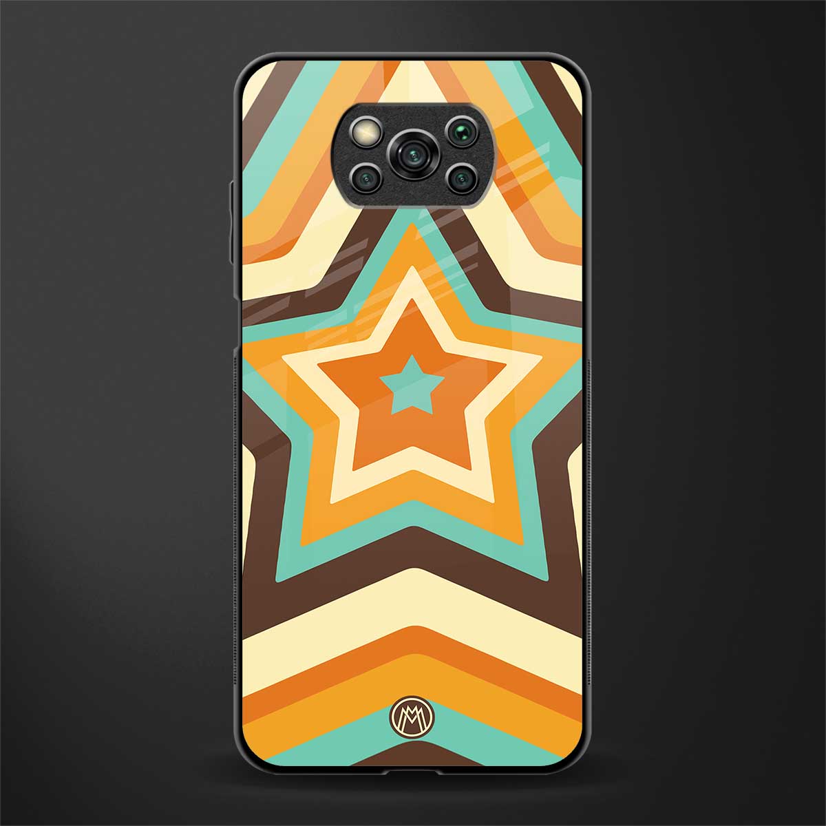 y2k orange brown stars glass case for poco x3 image