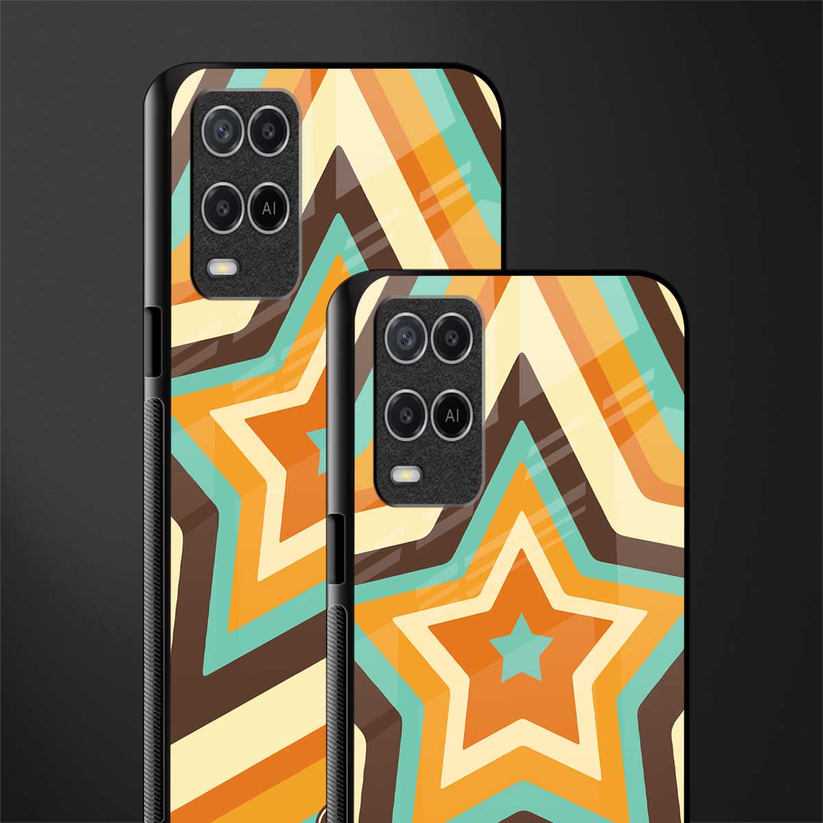 y2k orange brown stars glass case for oppo a54 image-2